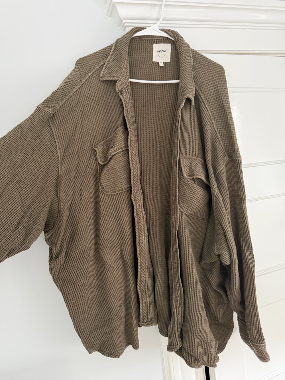 aerie women’s Olive Waffle Knit Shacket Jacket